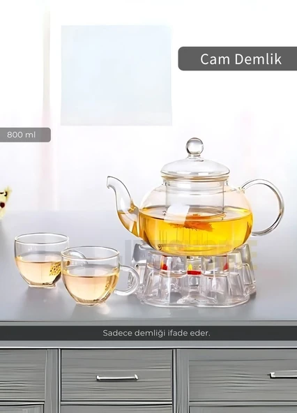 Cam Demlik Borasilikat Demlik Şeffaf Süzgeçli Çay Demliği Isıya Dayanıklı Bitki Çayı Demlik 800 ml - 2
