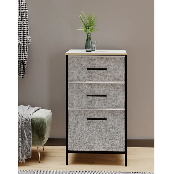 Çok Amaçlı Dolap 3 Çekmeceli Orta Boy Komodin Sehpa Gri 1600 - 3