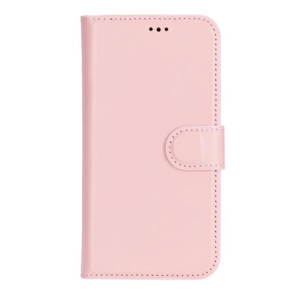 Apple iPhone 16 Plus uyumlu, Hakiki Deri, El Yapımı, Cüzdanlı Kılıf, Toz Pembe - 3