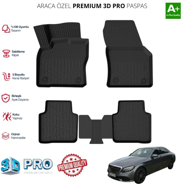 MERCEDES W205 ARACA ÖZEL 3D PASPAS 2014 2015 2016 2017 2018 2019 2020 2021 ürün görseli 1