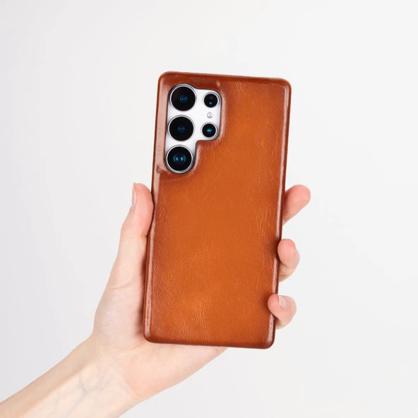 Samsung Galaxy S25 Ultra Uyumlu, Hakiki Deri, El Yapımı Arka Kapak, Gölgeli Taba - 4