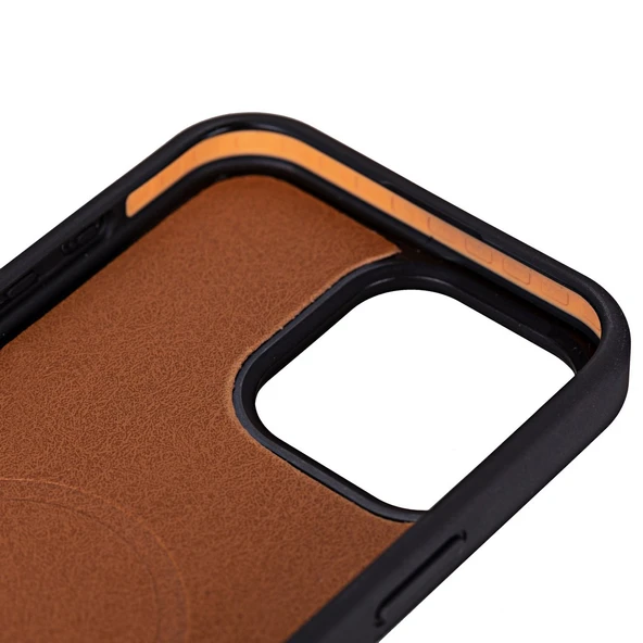 Apple iPhone 16 Pro uyumlu, Hakiki Deri, El Yapımı, Cüzdanlı Kılıf, Antik Kahve - 5