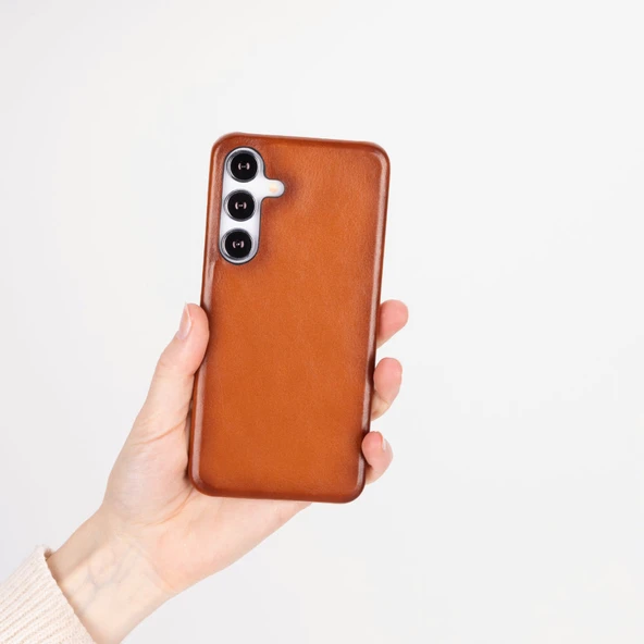Samsung Galaxy S25 Uyumlu, Hakiki Deri, El Yapımı Arka Kapak, Gölgeli Taba - 4