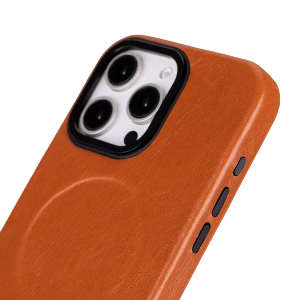 Apple iPhone 16 Pro Max uyumlu, Hakiki Deri, El Yapımı Kılıf, Gölgeli Taba - 3