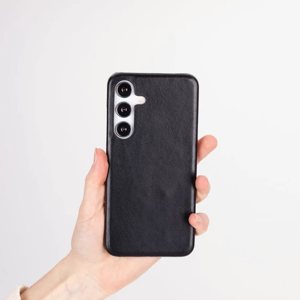 Samsung Galaxy S25 Uyumlu, Hakiki Deri, El Yapımı Arka Kapak, Kömür Siyah - 4