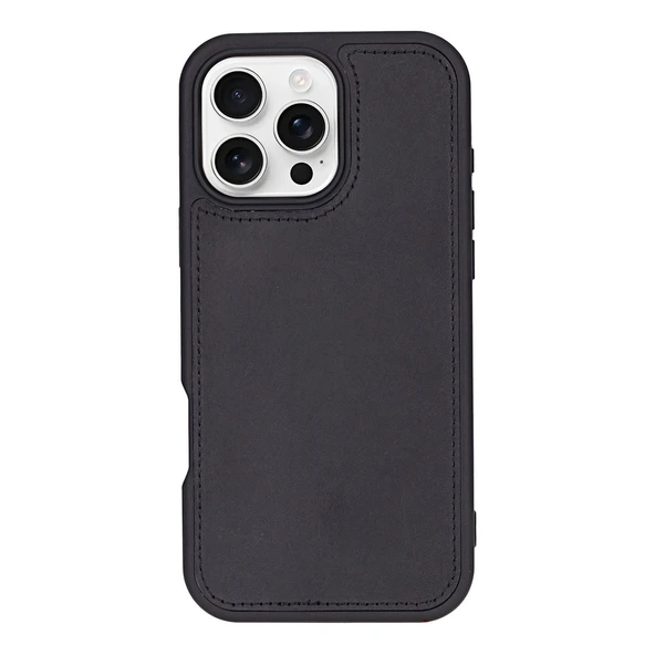 Apple iPhone 16 Pro uyumlu, Hakiki Deri, El Yapımı, Cüzdanlı Kılıf, Mat Siyah - 5