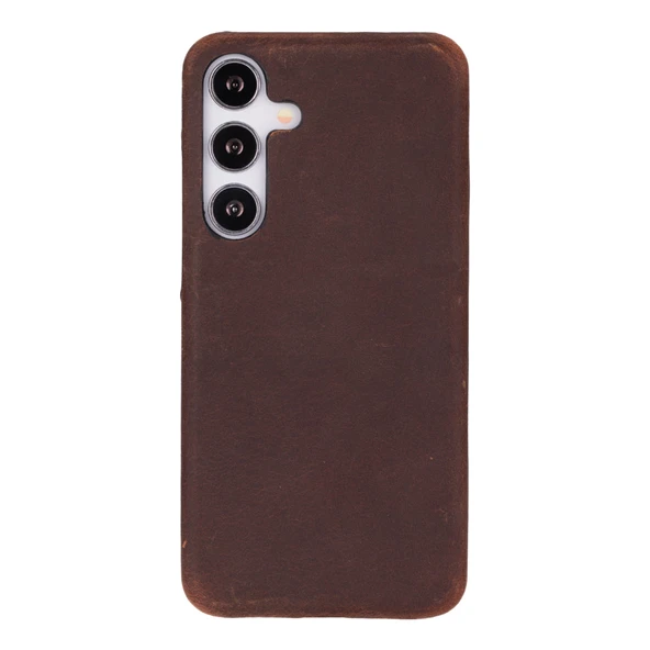 Samsung Galaxy S25 Uyumlu, Hakiki Deri, El Yapımı Arka Kapak, Antik Kahve - 4