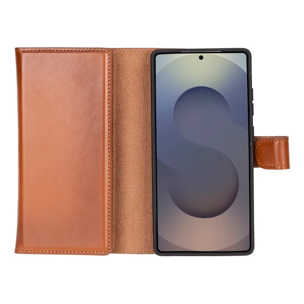 Samsung Galaxy S25 Ultra uyumlu, Hakiki Deri, El Yapımı, Cüzdanlı Kılıf, Gölgeli Taba - 2