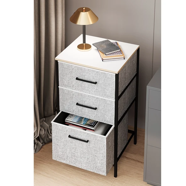 Çok Amaçlı Dolap 3 Çekmeceli Orta Boy Komodin Sehpa Gri 1600 - 2