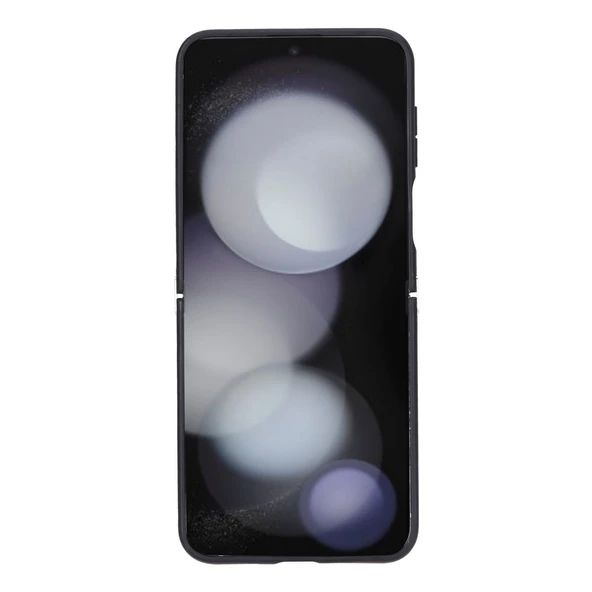 Samsung Galaxy Z Flip5 Uyumlu Deri Arka Kapak Parlak Siyah - 3