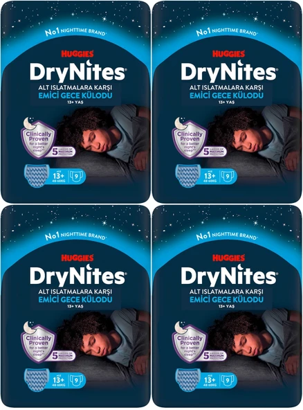 Drynites Emici Gece Külodu/Külot Bez Erkek 13+ Yaş (48-60KG) X Large 36 Adet (4PK*9)