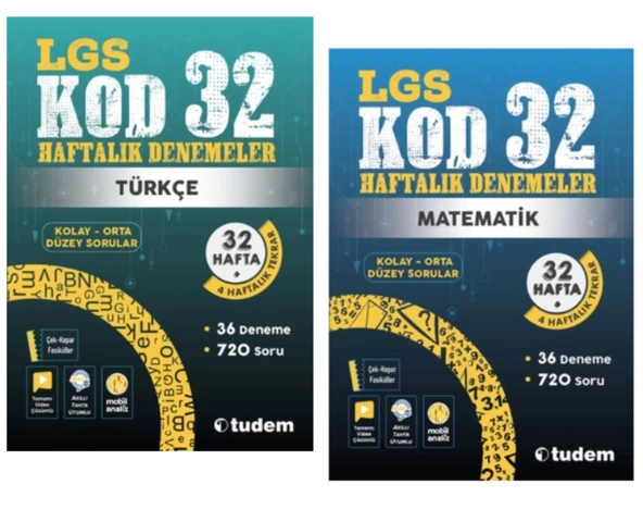 TUDEM YAYINLARI 8.SINIF LGS KOD 32 TÜRKÇE - MATEMATİK HAFTALIK DENEME ürün görseli