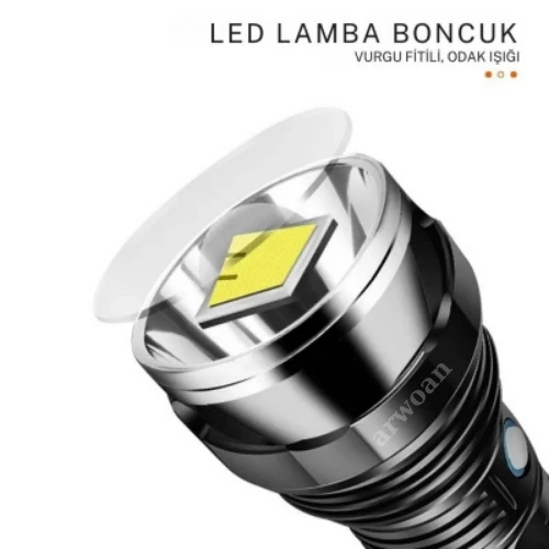 USB Şarj Edilebilir El Feneri – Taşınabilir, Dayanıklı ve Su Geçirmez Kamp Işığı - 3