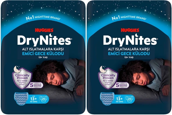 Drynites Emici Gece Külodu/Külot Bez Erkek 13+ Yaş (48-60KG) X Large 40 Adet Mega Pk (2PK*20)