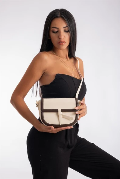 Suni Deri Kadın Omuz Çantası BejKahve