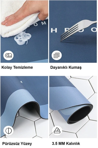 Sihirli Su Emici Banyo Paspası Kaymaz Tabanlı Abdest Paspası 3,5 Mm 40x60 - 5