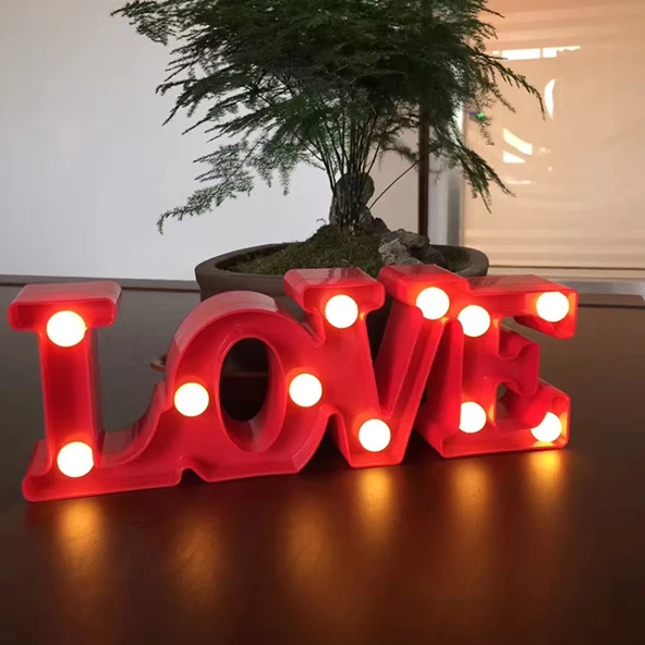 2 ADET LED IŞIKLI LOVE YAZISI GÜN IŞIĞI LED IŞIKLI DEKOR LOVE YAZI SEVGİLİLER GÜNÜNE ÖZEL SÜSLEME