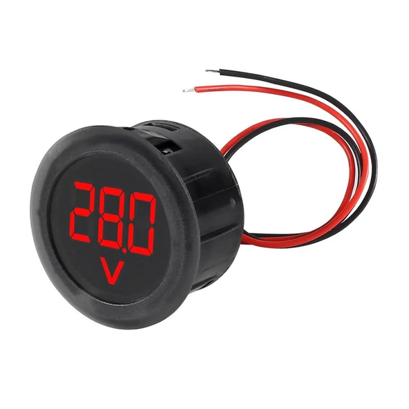 4-100V Dc Voltmetre Yuvarlak  Panel Tip Montajlanabilir Dijital Kırmızı Renk Led Gösterge Ekran Elektrik Voltaj İzleme Ölçer