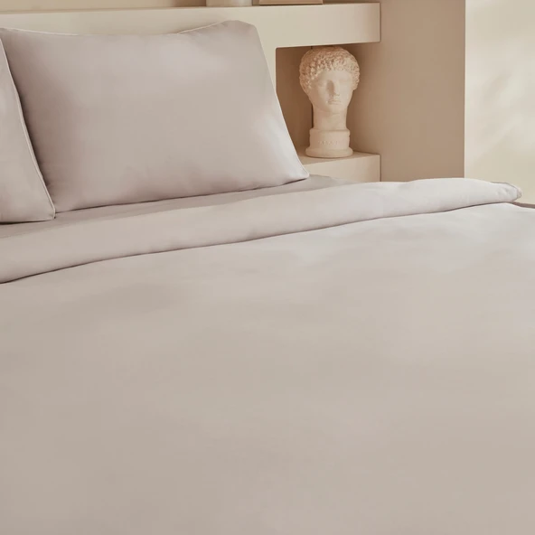 Karaca Home White Collection Vinas 80 Tel %100 Pamuk Çift Kişilik Saten Biyeli Nevresim Takımı Açık Gri - 3