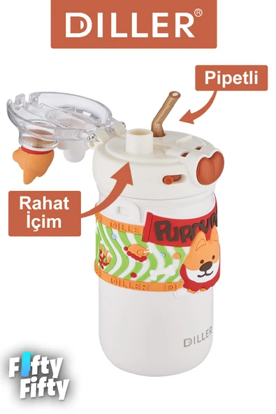 DILLER 520 ML Tek Kapak Çift Kullanım Pipetli/Pipetsiz Boyun Askılı/Çelik Termos -FFDILLERD93RENK - 9