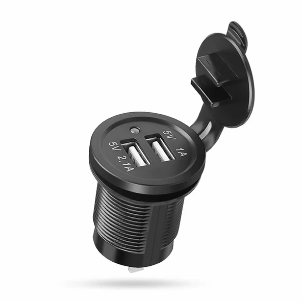 Dual Usb Çıkış 30V to 5V Su Geçirmez Çift Usb Çıkış Güç Kaynağı  12V/24V to 5V 1A 2.1A Otomobil Motosiklet Tekne Araç Şarj Cihazı Panel Tip Montaj Plastik Koruma Kapağı - 5