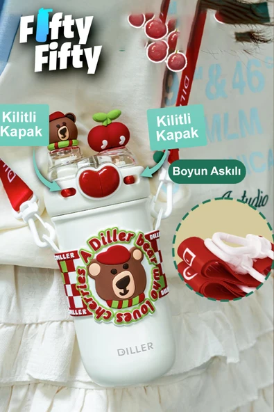 DILLER 520 ML Tek Kapak Çift Kullanım Pipetli/Pipetsiz Boyun Askılı/Çelik Termos -FFDILLERD93RENK - 4