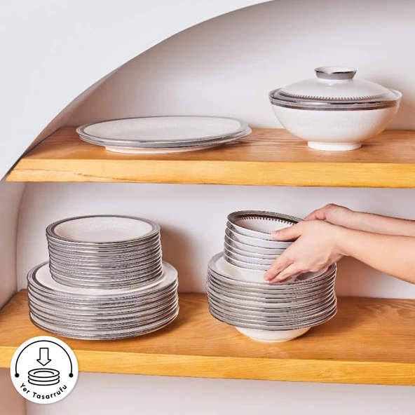 Karaca Royal Bone Kate 55 Parça 12 Kişilik Yemek Takımı Platin - 8