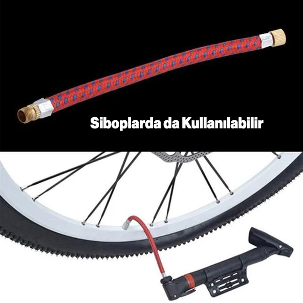 Bisiklet Pompa Seti 30 cm El Tipi Ayak Tutamaklı Hava Top Şişirme Plastik Başlıklı Borulu İğne Uçlu - Resim 5