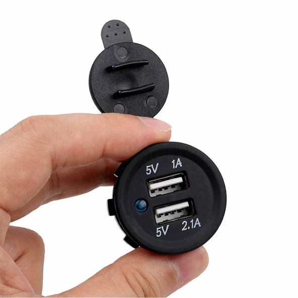 Dual Usb Çıkış 30V to 5V Su Geçirmez Çift Usb Çıkış Güç Kaynağı  12V/24V to 5V 1A 2.1A Otomobil Motosiklet Tekne Araç Şarj Cihazı Panel Tip Montaj Plastik Koruma Kapağı - 2