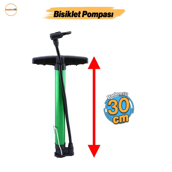 Bisiklet Pompa Seti 30 cm El Tipi Ayak Tutamaklı Hava Top Şişirme Plastik Başlıklı Borulu İğne Uçlu - Resim 2