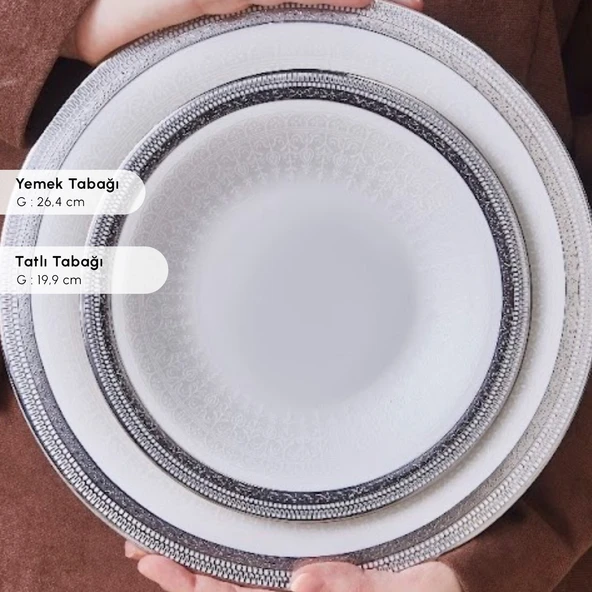 Karaca Royal Bone Kate 55 Parça 12 Kişilik Yemek Takımı Platin - 7