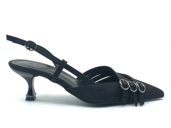 Feles Şeker Topuklu Üç Toka Detaylı Arkası Açık Stiletto Kadın Kısa Topuklu Ayakkabı - 4