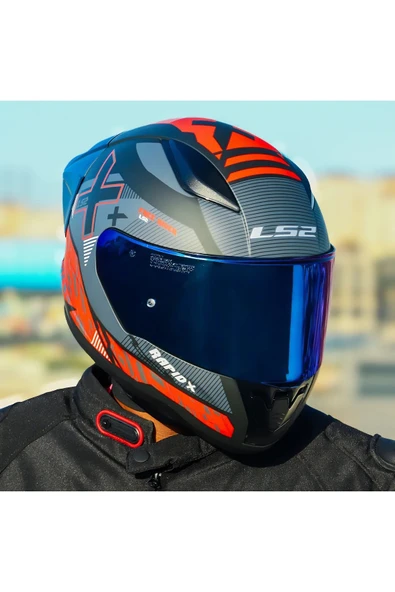 LS2 RAPID 2 RACE XTREET MAT SİYAH-KIRMIZI KAPALI MOTOSİKLET KASKI MAVİ CAMLI - 2