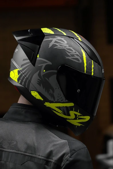 LS2 Rapıd 2 Race Raven Mat Siyah-gri-neon Sarı Kask - 7