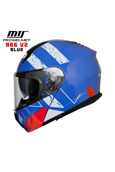 MTS M966 GÜNEŞ VİZÖRLÜ ÇENE AÇILIR MOTOSİKLET KASKI MAVİ - 3