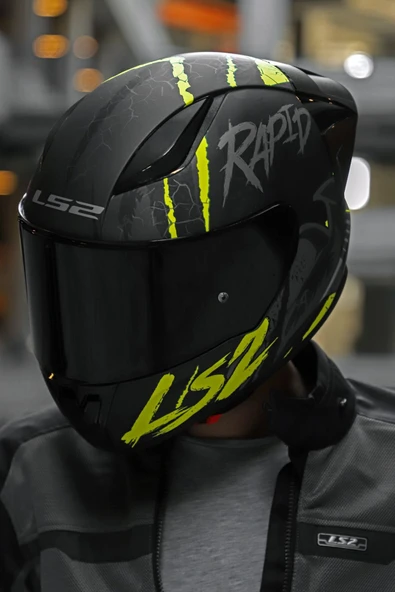 LS2 Rapıd 2 Race Raven Mat Siyah-gri-neon Sarı Kask - 3