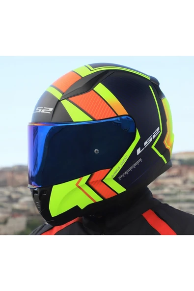 LS2 RAPID 2 EXTRA MAT NEON SARI FULLFACE MOTOSİKLET KASKI MAVİ CAMLI