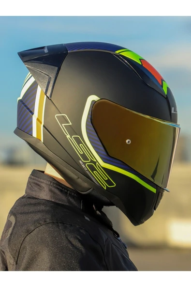 LS2 RAPID 2 RACE EXTRA MAT NEON SARI FULLFACE MOTOSİKLET KASKI GOLD CAMLI - 3