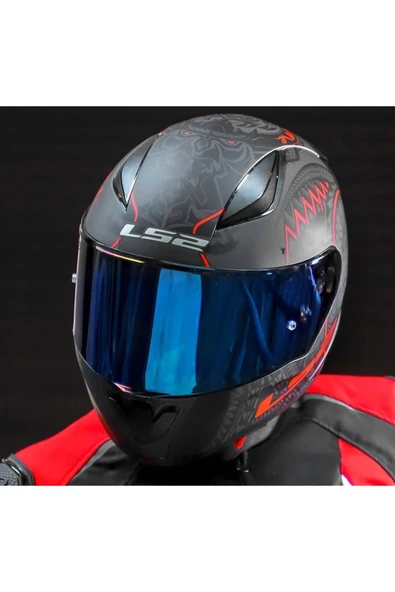 LS2 Rapıd 2 Takaroa Mat Siyah-Kırmızı Fullface Motosiklet Kaskı Mavi Camlı - 2