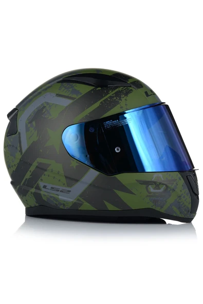 LS2 RAPID II THUNDER BIRDS MAT YEŞİL MOTOSİKLET KASKI MAVİ CAMLI - 5