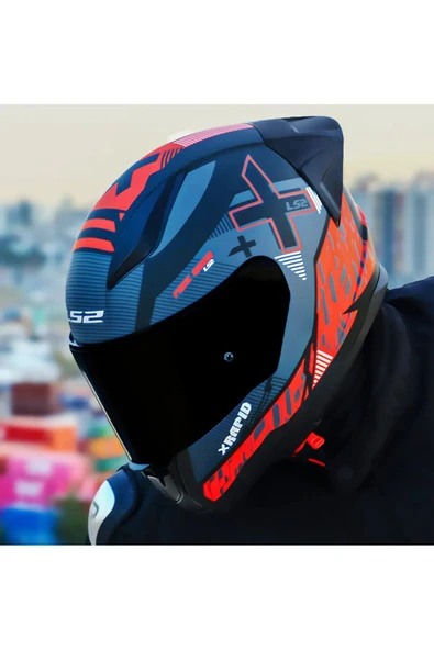 LS2 RAPID 2 RACE XTREET MAT SİYAH-KIRMIZI KAPALI MOTOSİKLET KASKI - 3