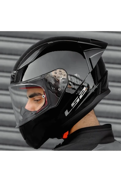 LS2 Rapıd 2 Race Parlak Siyah Kapalı Motosiklet Kaskı Şefaff Camlı