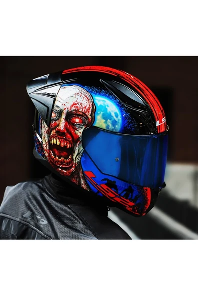 LS2 Rapıd 2 Race Zombıe Fullface Motosiklet Kaskı Mavi Camlı