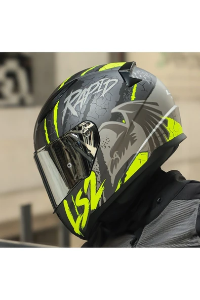 LS2 RAPID 2 RAVEN MAT SİYAH-GRİ-NEON SARI  FULLFACE MOTOSİKLET KASKI GRİ CAMLI - 2