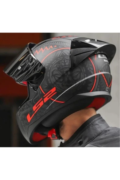LS2 Rapıd 2 Race Takaroa Mat Siyah-Kırmızı Fullface Motosiklet Kaskı Siyah Camlı - 4