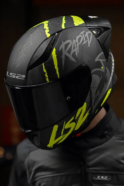 LS2 Rapıd 2 Race Raven Mat Siyah-gri-neon Sarı Kask - 6