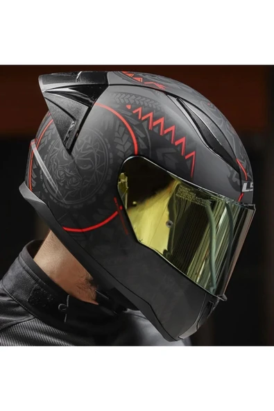 LS2 Rapıd 2 Race Takaroa Mat Siyah-Kırmızı Fullface Motosiklet Kaskı Gold Camlı - 2
