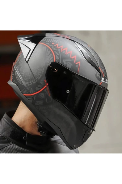 LS2 Rapıd 2 Race Takaroa Mat Siyah-Kırmızı Fullface Motosiklet Kaskı Siyah Camlı