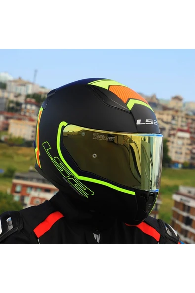 LS2 RAPID 2 EXTRA MAT NEON SARI FULLFACE MOTOSİKLET KASKI GOLD CAMLI - 2
