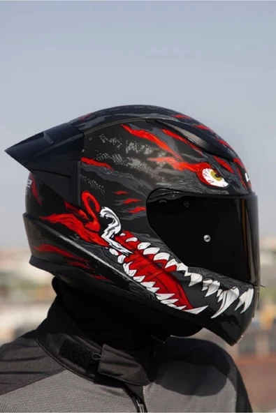 LS2 Rapıd 2 Race Kaıju Mat Siyah-kırmızı-beyaz Kask Siyah Camlı - 2